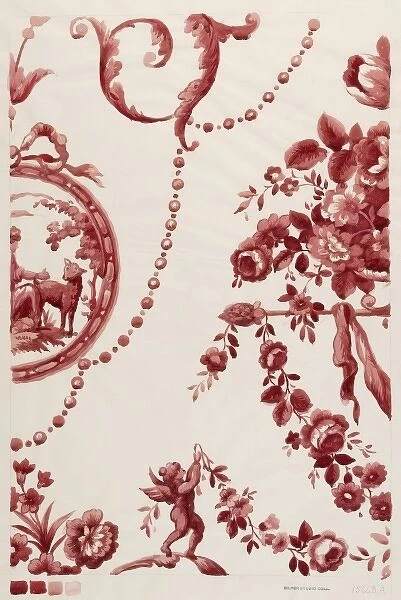 Design for Printed Textile in red and cream