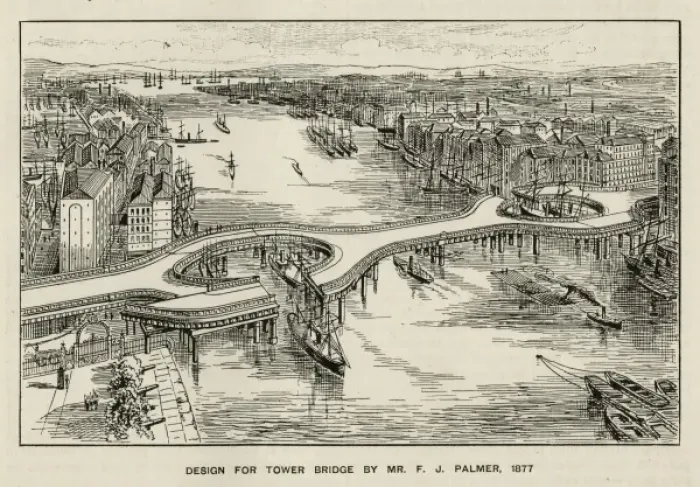 Framed Print : Design for Tower Bridge by F J Palmer, 1877 Framed Print : Design for Tower Bridge by F J Palmer, 1877