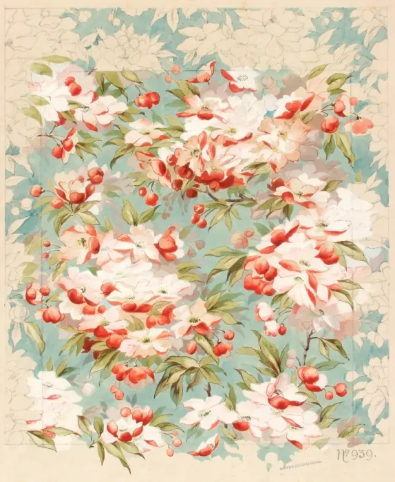 Framed Print : Design for Wallpaper with flowers and berries Framed Print : Design for Wallpaper with flowers and berries
