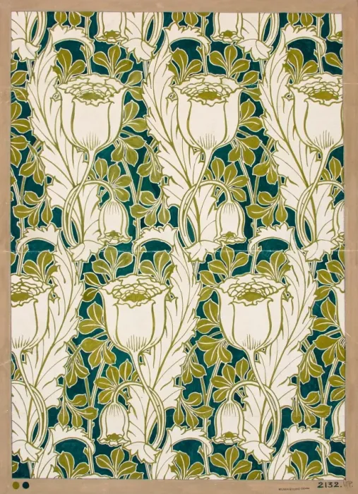 Framed Print : Design for Wallpaper in green and cream