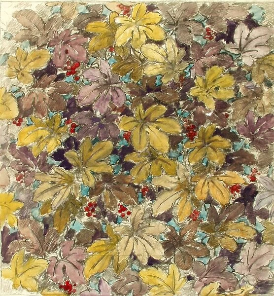 Design for wallpaper with leaves and berries