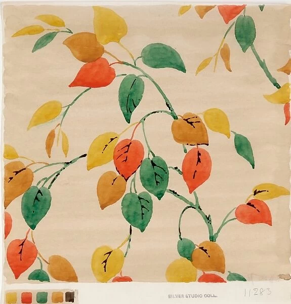Design for Woven Textile with colourful leaves