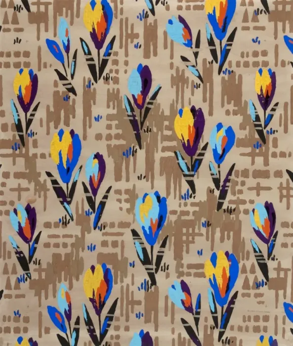 Framed Print : Design for Woven Textile with crocuses Framed Print : Design for Woven Textile with crocuses