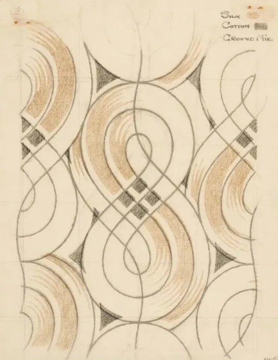 Framed Print : Design for Woven Textile in grey and beige Framed Print : Design for Woven Textile in grey and beige