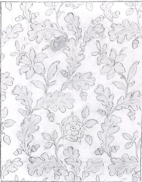 Design for Woven Textile with leaves and flowers