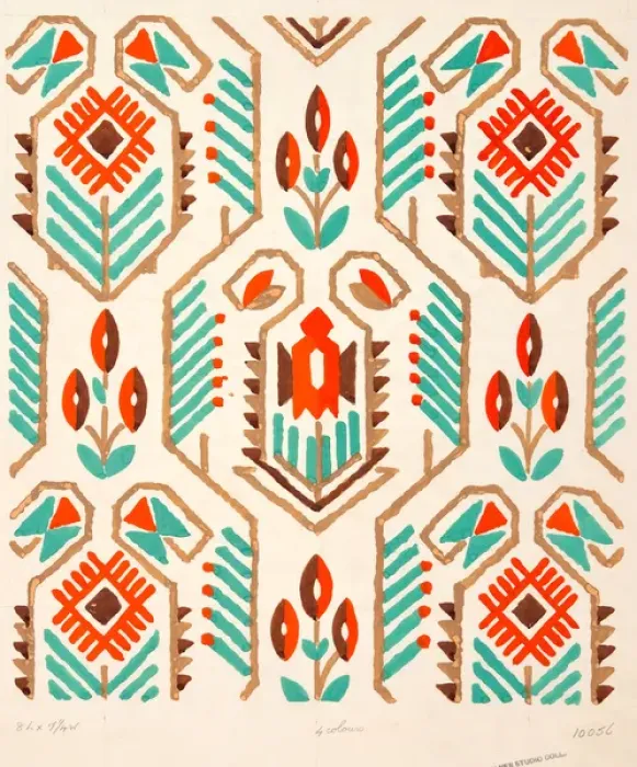 Framed Print : Design for Woven Textile in red and turquoise Framed Print : Design for Woven Textile in red and turquoise