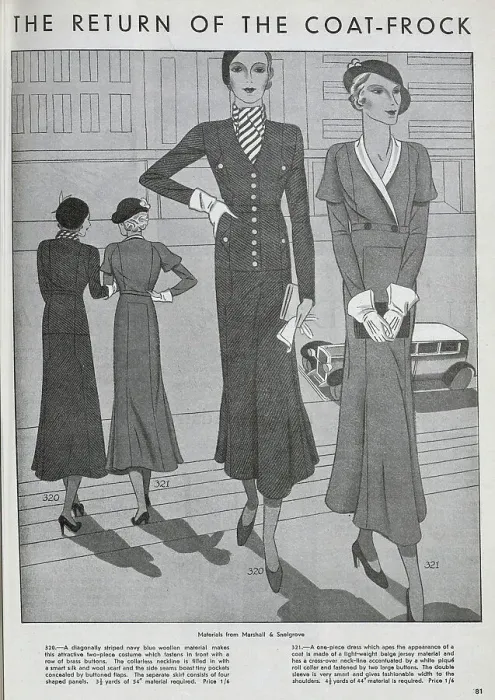 Framed Print : Designs for women's coat-frocks. The patterns were available to order for home dressmakers. Date: 1932 Framed Print : Designs for women's coat-frocks. The patterns were available to order for home dressmakers. Date: 1932