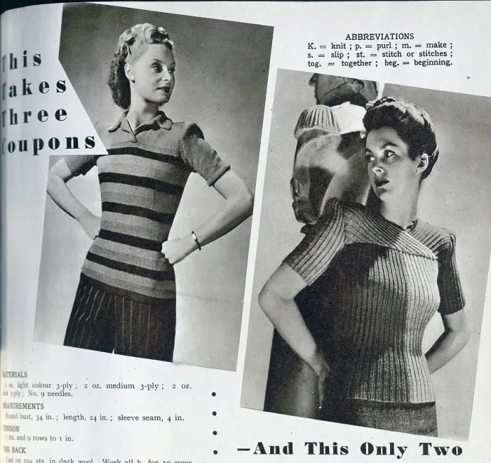 Framed Print : Designs for women's knitwear, published with instructions on how to make the garments at home. Date: 1943 Framed Print : Designs for women's knitwear, published with instructions on how to make the garments at home. Date: 1943