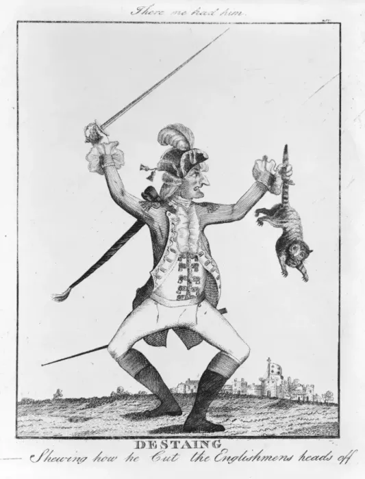 Framed Print : Destaing. Shewing how he cut the English mens head off Framed Print : Destaing. Shewing how he cut the English mens head off