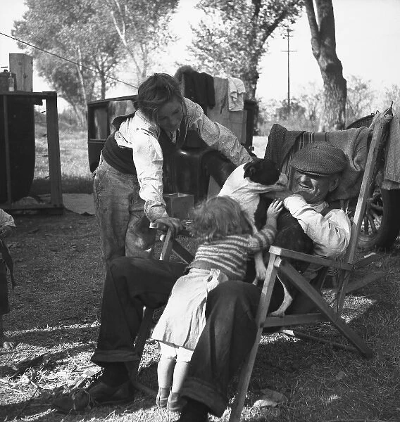 Destitute family. American River camp, Sacramento, Californi