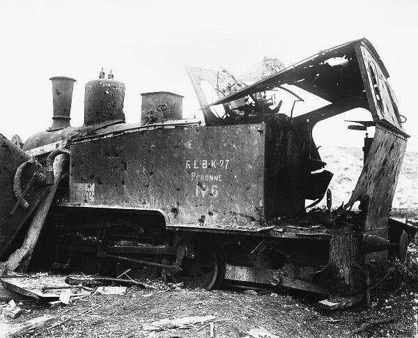 Destroyed train engine WWI