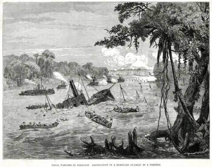 Framed Print : Destruction of a Brazilian Gunboat