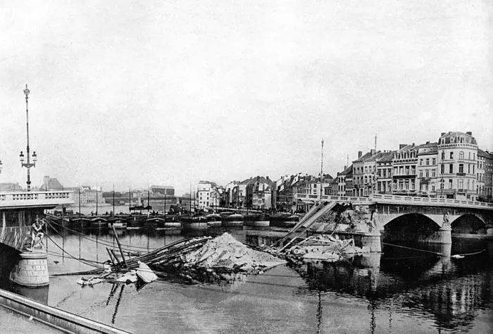 Framed Print : Destruction of the bridge at Liege, Belgium Framed Print : Destruction of the bridge at Liege, Belgium