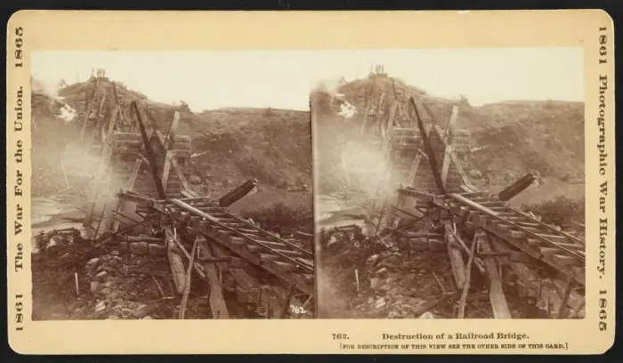 Framed Print : Destruction of a railroad bridge Framed Print : Destruction of a railroad bridge