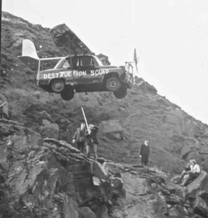 Framed Print : Destruction Squad, flying car in quarry Framed Print : Destruction Squad, flying car in quarry