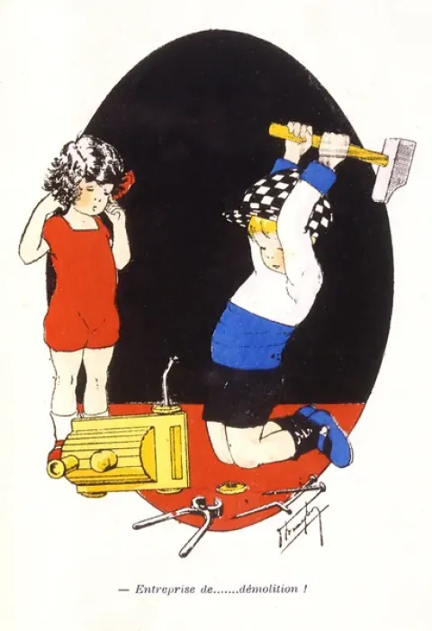 Framed Print : Destructive boy demolishes radio Framed Print : Destructive boy demolishes radio