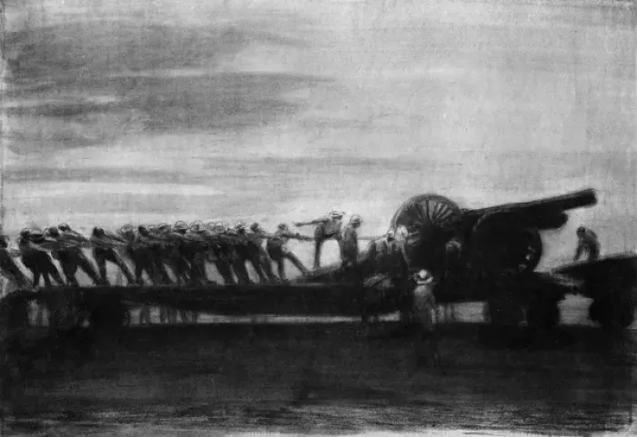 Framed Print : Detraining a Howitzer by moonlight, Palestine, WW1 Framed Print : Detraining a Howitzer by moonlight, Palestine, WW1
