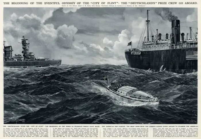 Framed Print : Deutschland crew go aboard City of Flint by G. H. Davis Framed Print : Deutschland crew go aboard City of Flint by G. H. Davis