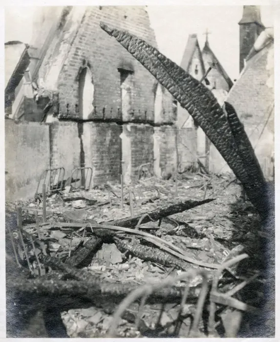 Framed Print : A devastating fire at a British Public School for Boys, which appears to have gutted Framed Print : A devastating fire at a British Public School for Boys, which appears to have gutted