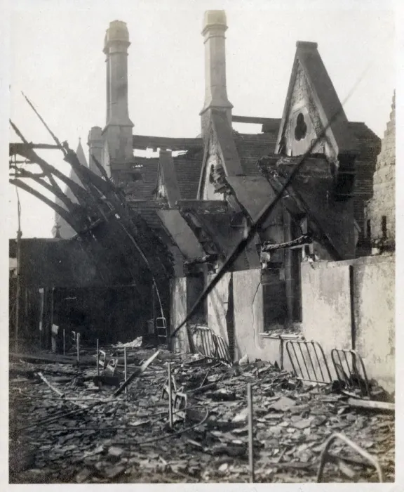Framed Print : A devastating fire at a British Public School for Boys, which appears to have gutted Framed Print : A devastating fire at a British Public School for Boys, which appears to have gutted
