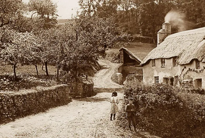 Framed Print : A Devon country lane Victorian period Framed Print : A Devon country lane Victorian period