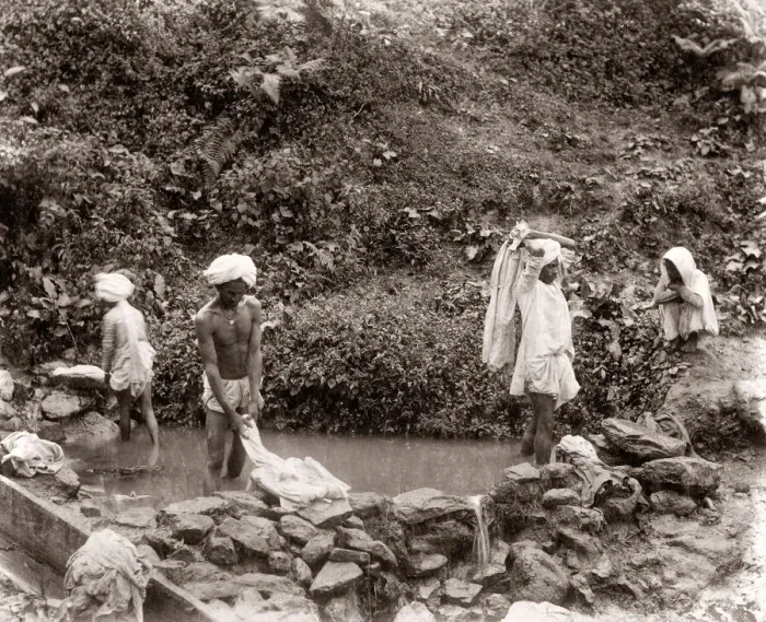 Framed Print : Dhobies washing clothes, India, c. 1880 s Framed Print : Dhobies washing clothes, India, c. 1880 s