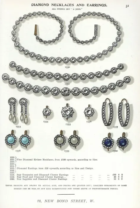 Framed Print : Diamond necklaces and earrings, circa 1895 Framed Print : Diamond necklaces and earrings, circa 1895