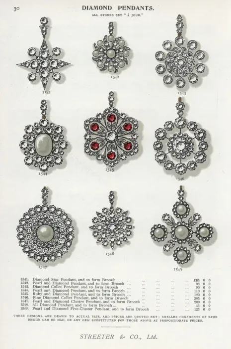 Framed Print : Diamond pendants and brooches with pearl and ruby Framed Print : Diamond pendants and brooches with pearl and ruby