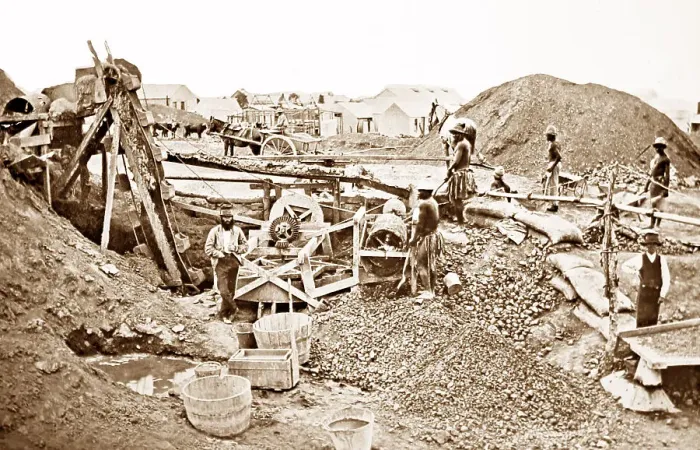 Framed Print : Diamond washing and sorting, possibly South Africa