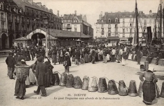 Framed Print : Dieppe - The Duquesne Quay - Fishmongers and Fishwives Framed Print : Dieppe - The Duquesne Quay - Fishmongers and Fishwives