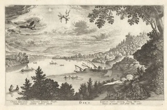 Framed Print : Dies. Print portrays the mythological story of Icarus showing him falling Framed Print : Dies. Print portrays the mythological story of Icarus showing him falling