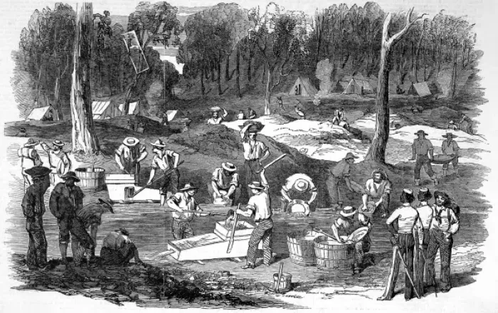 Framed Print : The diggers at Forest Creek, Port Phillip, Australia Framed Print : The diggers at Forest Creek, Port Phillip, Australia