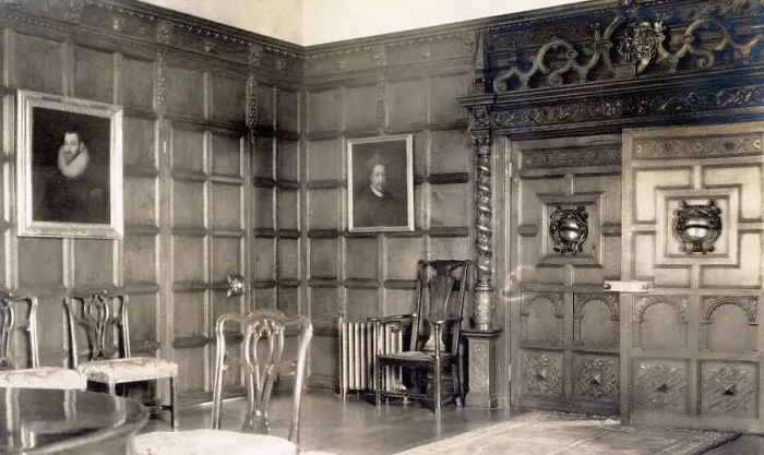Framed Print : Dining Room, Kilconquhar House, Kilconquhar, Fife, Scotland - portrait of Cardinal Beaton (C). Date: 1930s Framed Print : Dining Room, Kilconquhar House, Kilconquhar, Fife, Scotland - portrait of Cardinal Beaton (C). Date: 1930s