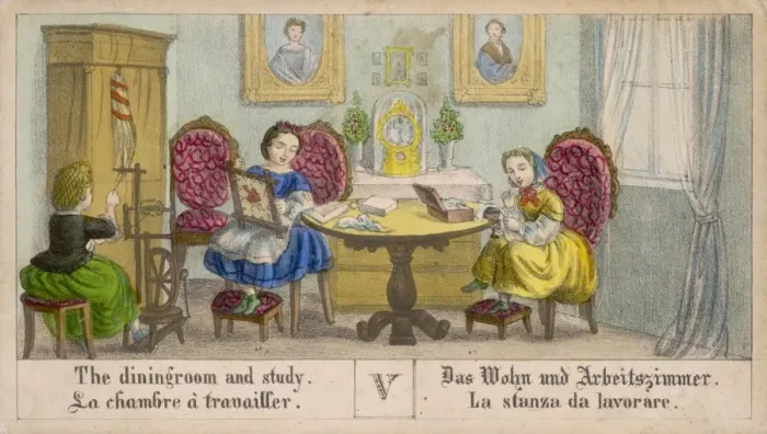 Framed Print : Dining room, mid 19c Framed Print : Dining room, mid 19c