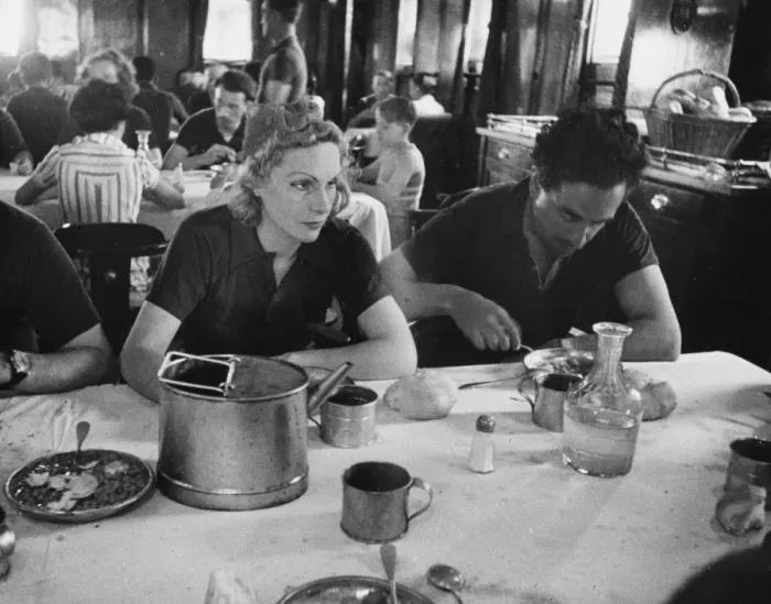 Framed Print : Dining room on refugee ship WWII Framed Print : Dining room on refugee ship WWII