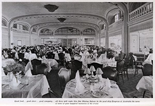 Dining saloon on cruise liner, Empress of Australia