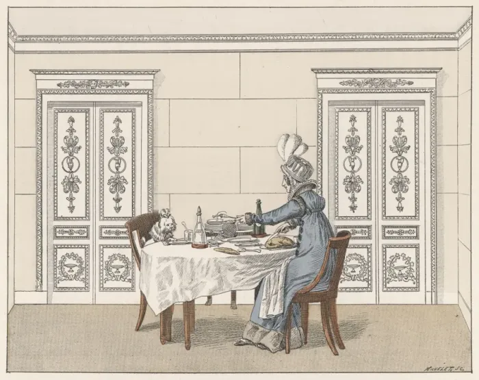 Framed Print : Dinner with a Dog C1815 Framed Print : Dinner with a Dog C1815
