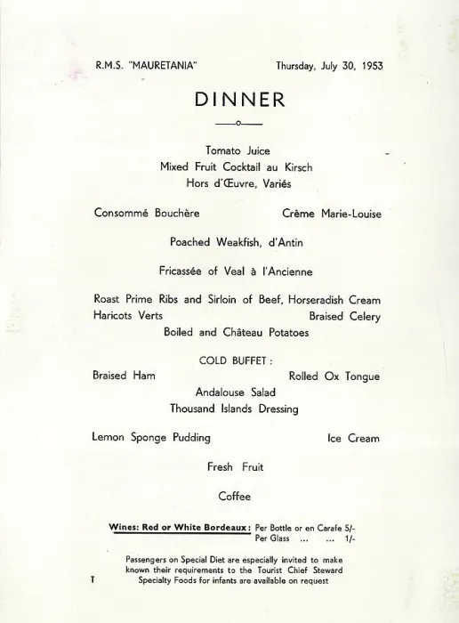 Framed Print : Dinner Menu, Cunard liner, RMS Mauretania Framed Print : Dinner Menu, Cunard liner, RMS Mauretania