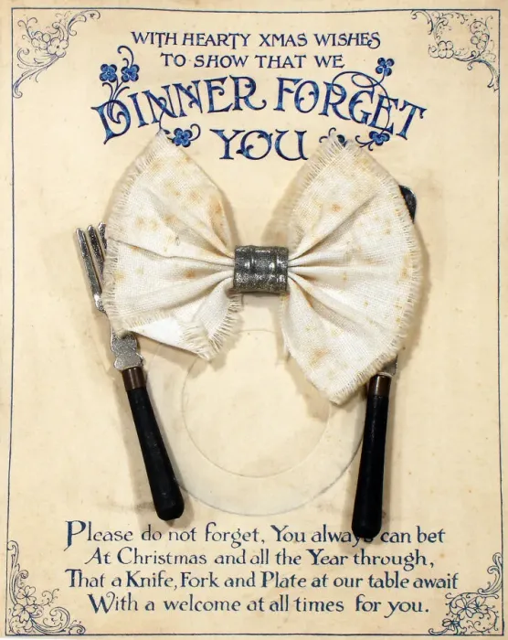 Framed Print : Dinner setting with comic verse on a Christmas card Framed Print : Dinner setting with comic verse on a Christmas card