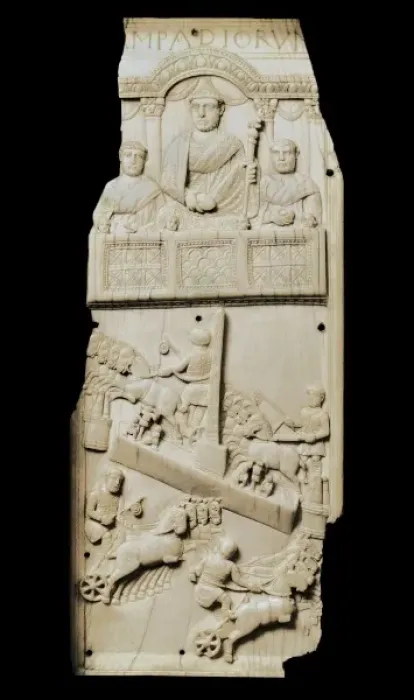 Framed Print : Diptych depicting a chariot race. 5th c. Paleo-christian Framed Print : Diptych depicting a chariot race. 5th c. Paleo-christian