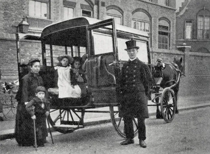 Framed Print : Disabled Children in London Going to School by Ambulance Framed Print : Disabled Children in London Going to School by Ambulance
