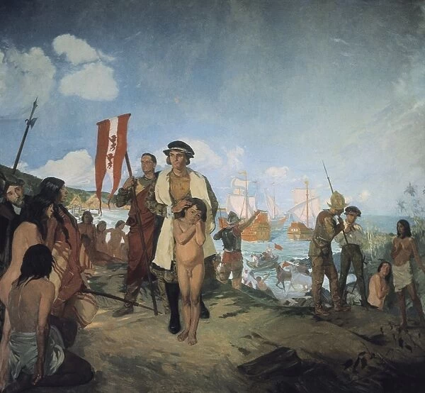 The discovery. Columbus arriving in the New World