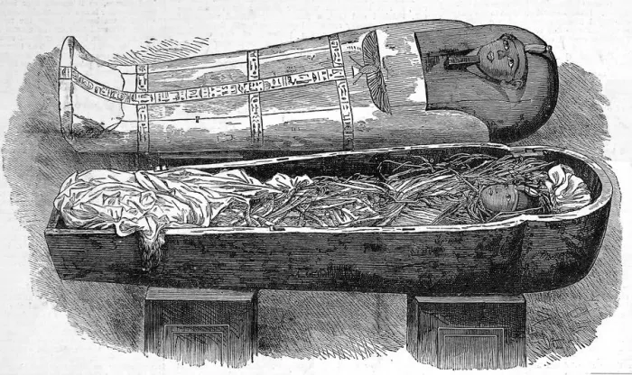 Framed Print : Discovery of Royal mummies at Thebes Framed Print : Discovery of Royal mummies at Thebes