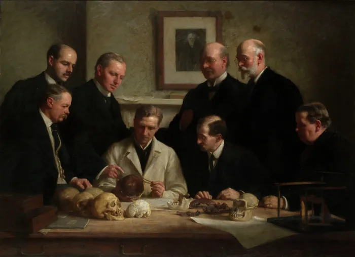 Framed Print : Discussion on the Piltdown Skull by John Cooke (1915) Framed Print : Discussion on the Piltdown Skull by John Cooke (1915)