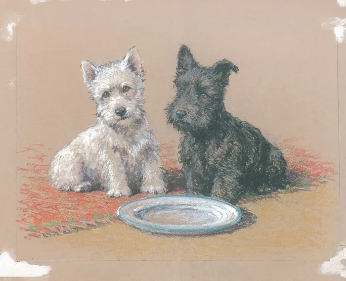 Framed Print : The Empty Dish Scottish terrier Dogs Watercolour