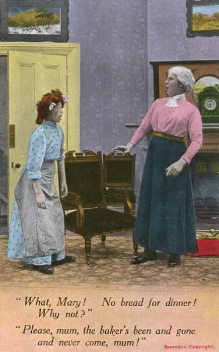 Framed Print : Dishevelled maid tries to explain lack of bread to Mistress Framed Print : Dishevelled maid tries to explain lack of bread to Mistress