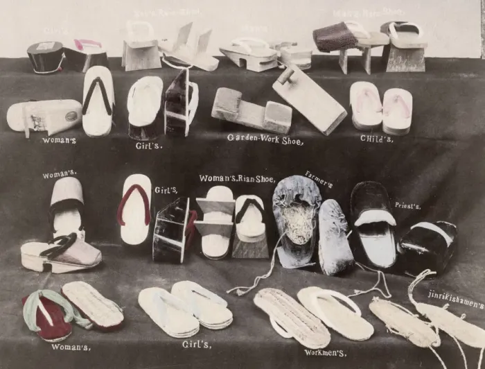Framed Print : Display of different Japanese shoe types Framed Print : Display of different Japanese shoe types
