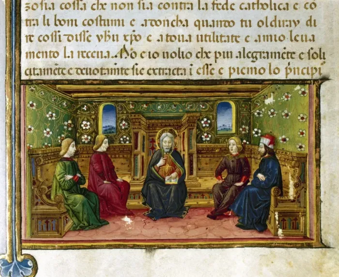 Framed Print : Dispute on the Incarnation. Codex of Predis (1476). Italy Framed Print : Dispute on the Incarnation. Codex of Predis (1476). Italy