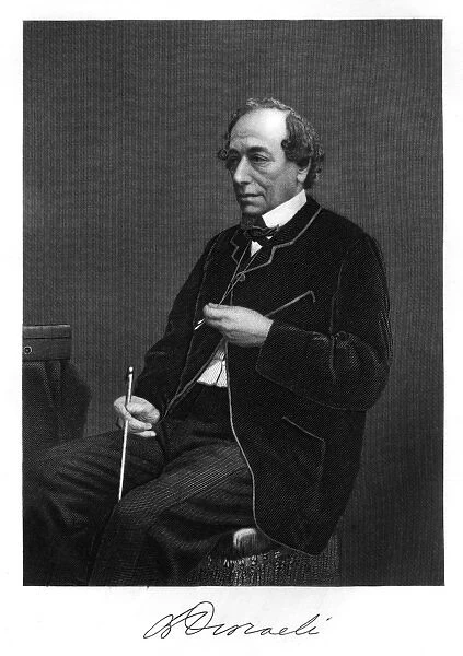 DISRAELI. BENJAMIN DISRAELI, conservative statesman with his autograph Date: 1804-1881