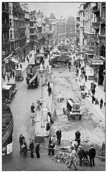 Disruption extending the entire length of Haymarket, Piccadilly, London, closed until September. Date: August 1928